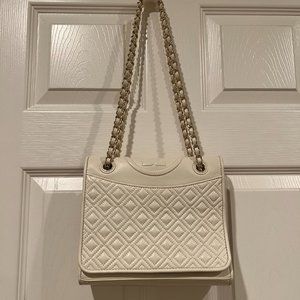 Tory Burch Fleming Quilted Shoulder Bag White